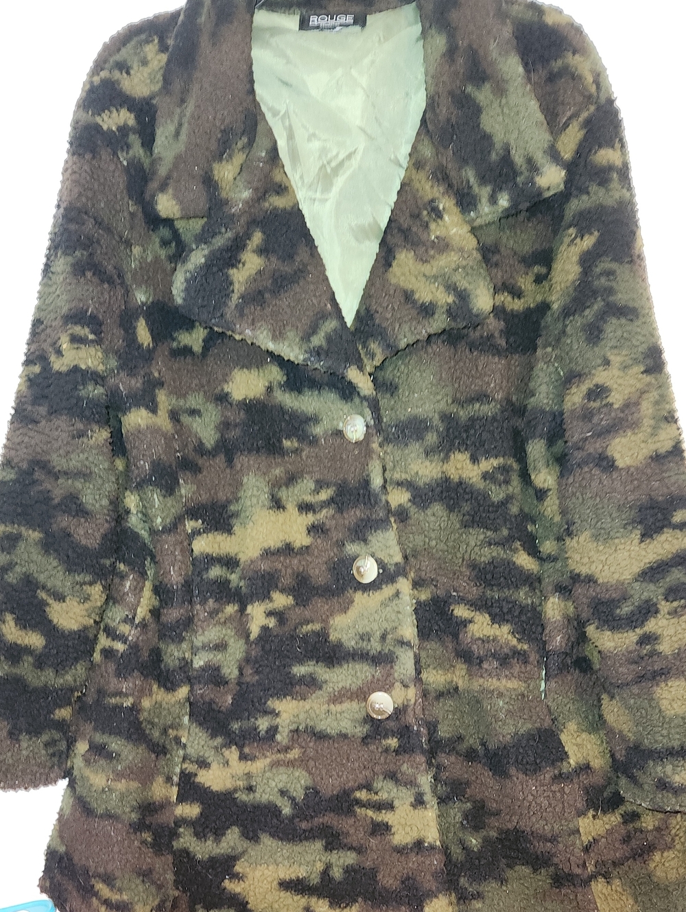 Rouge Helium Olive & Brown Camouflage Teddy Coat